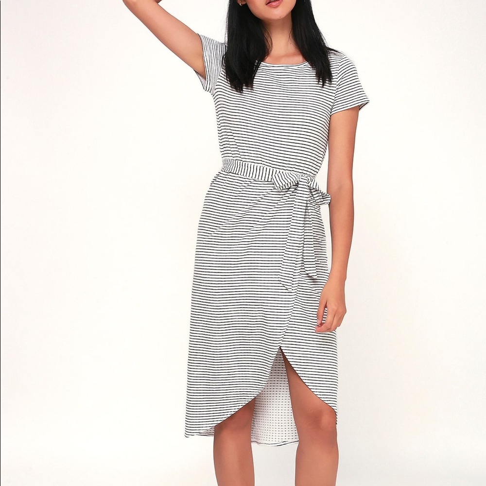 Lulus black and white striped belted midi dress
